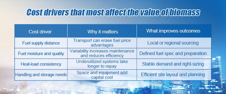 Cost drivers that most affect the value of biomass